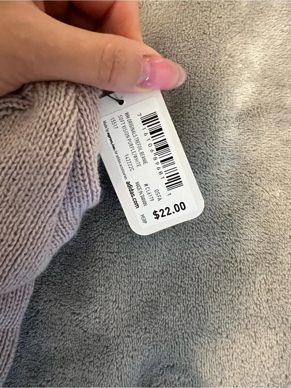 Adidas purple beanie with white logo